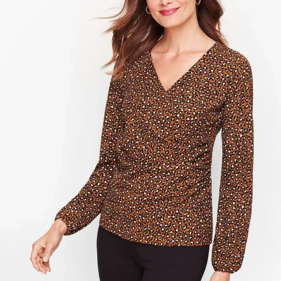 Talbots Tops Talbots Tiny Leopard Print Faux Wrap Crepe Top